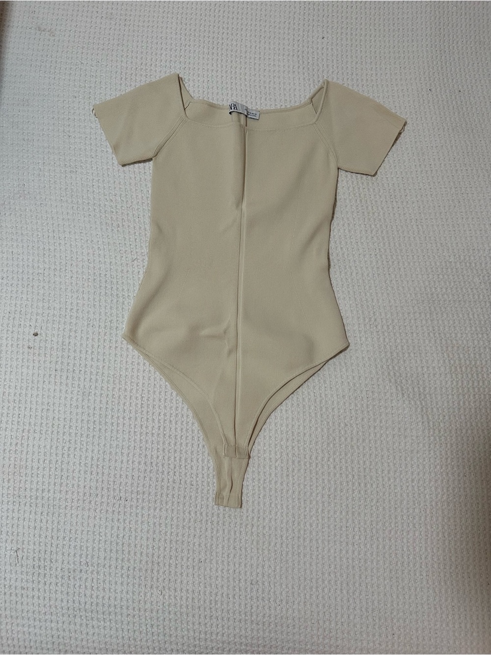 Zara Cream Short-Sleeve Square Neck Bodysuit